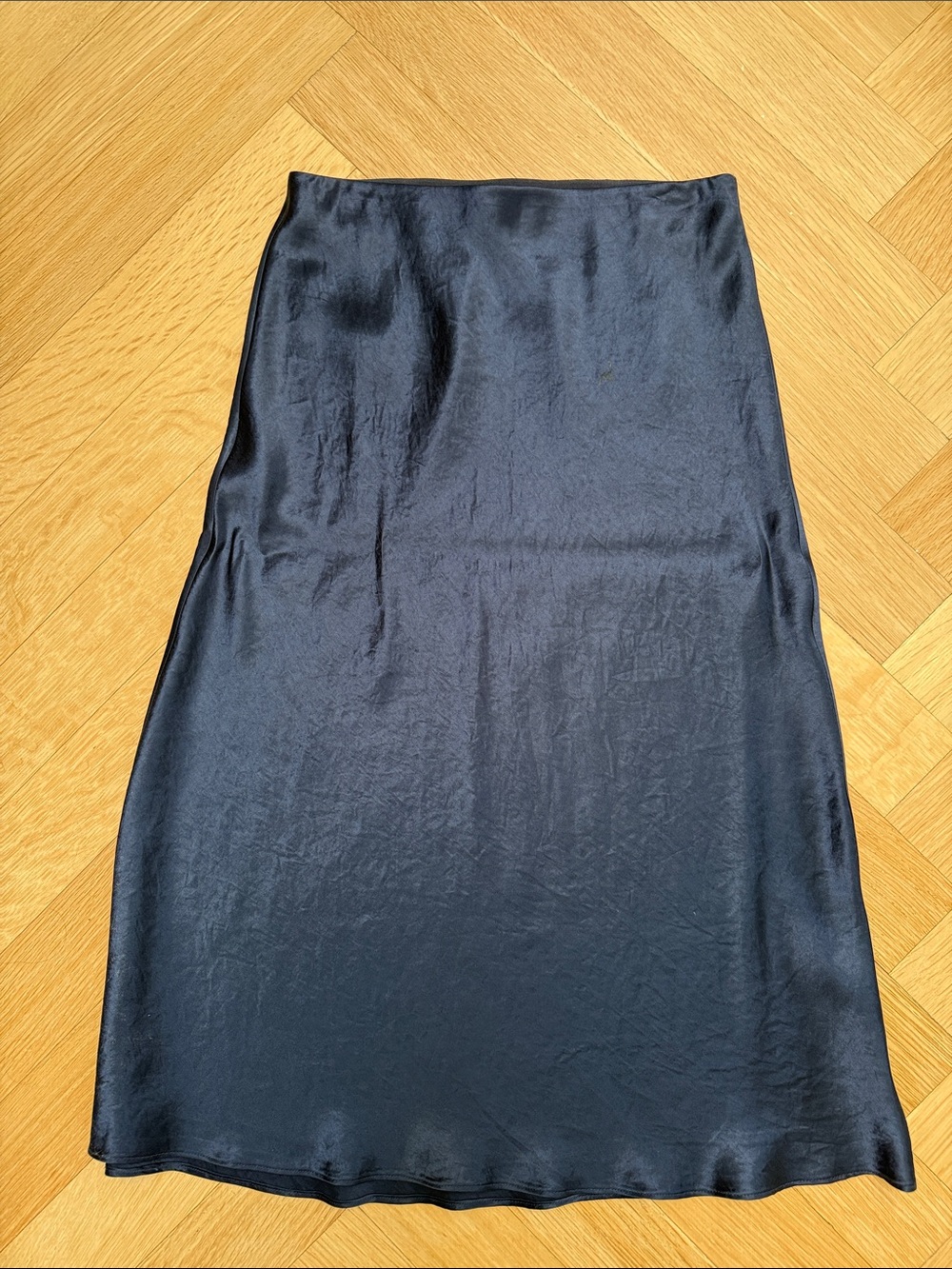 Aritzia Navy Blue Satin Midi Slip Skirt